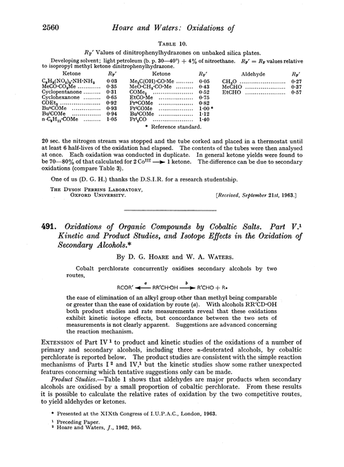 491. Oxidations of organic compounds by cobaltic salts. Part V. Kinetic and product studies, and isotope effects in the oxidation of secondary alcohols