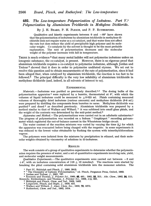 492. The low-temperature polymerisation of isobutene. Part V. Polymerisation by aluminium trichloride in methylene dichloride