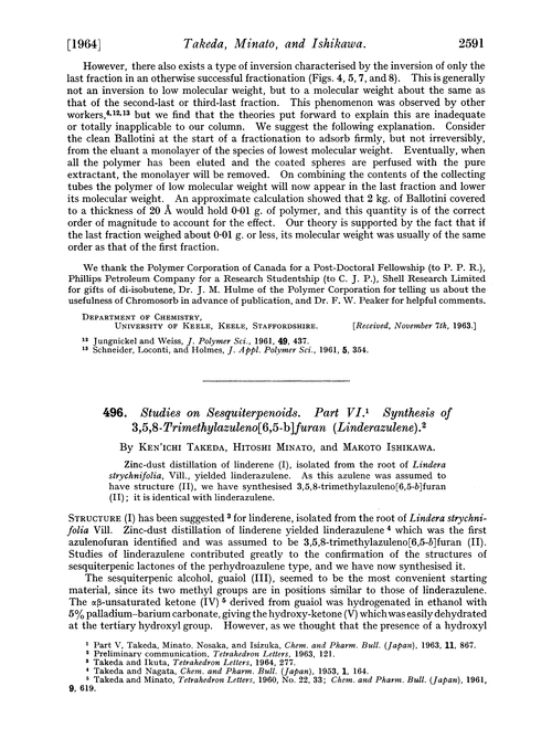 496. Studies on sesquiterpenoids. Part VI. Synthesis of 3,5,8-trimethylazuleno[6,5-b]furan (linderazulene)