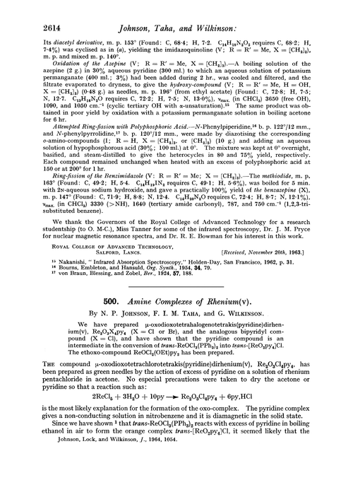 500. Amine complexes of rhenium(V)