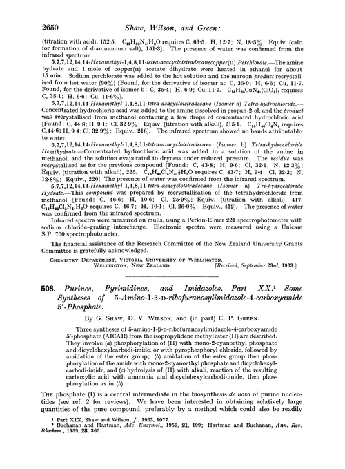508. Purines, pyrimidines, and imidazoles. Part XX. Some syntheses of 5-amino-1-β-D-ribofuranosylimidazole-4-carboxyamide-5′-phosphate