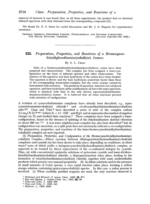 522. Preparation, properties, and reactions of a bromocyano bis(ethylenediamine)cobalt(III) isomer