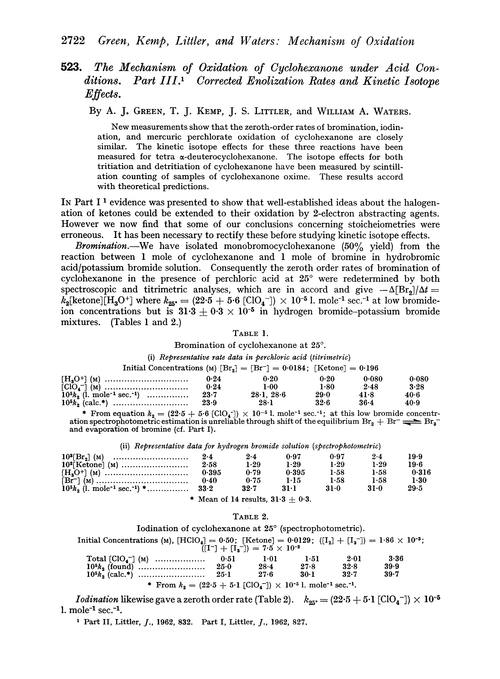 523. The mechanism of oxidation of cyclohexanone under acid conditions. Part III. Corrected enolization rates and kinetic isotope effects