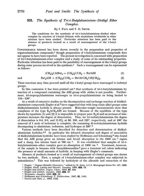 531. The synthesis of tri-t-butylaluminium–diethyl ether complex