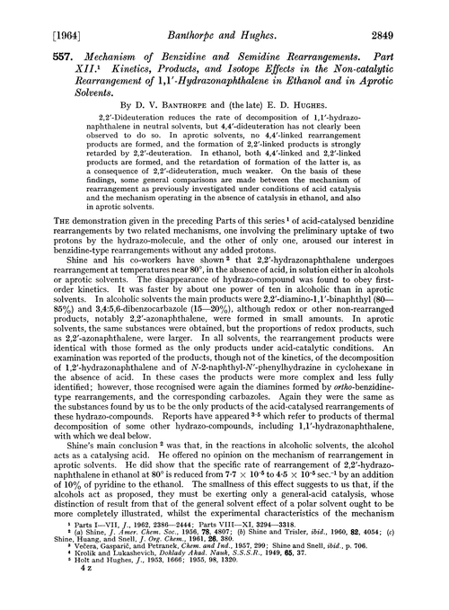 557. Mechanism of benzidine and semidine rearrangements. Part XII. Kinetics, products, and isotope effects in the non-catalytic rearrangement of 1,1′-hydrazonaphthalene in ethanol and in aprotic solvents