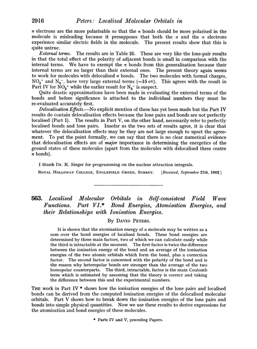 563. Localised molecular orbitals in self-consistent field wave functions. Part VI. Bond energies, atomisation energies, and their relationships with ionisation energies