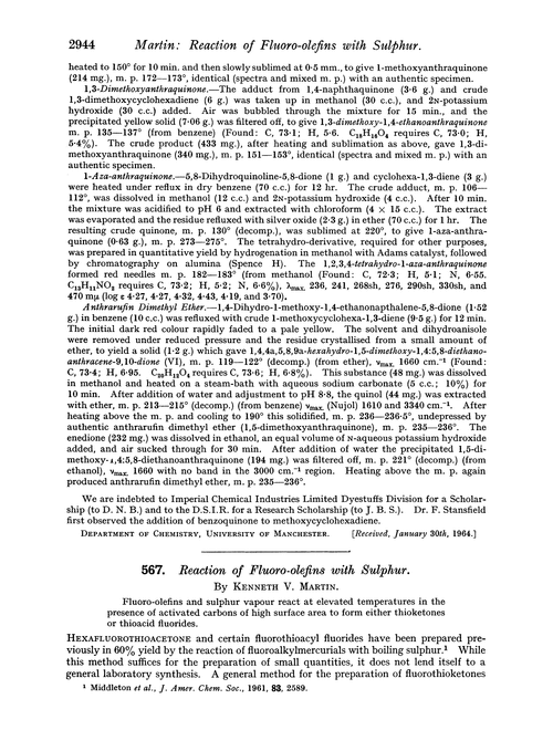 567. Reaction of fluoro-olefins with sulphur