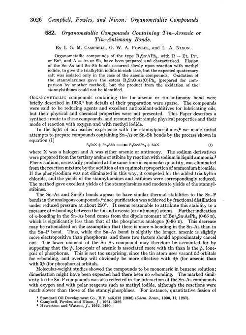 582. Organometallic compounds containing tin–arsenic or tin–antimony bonds