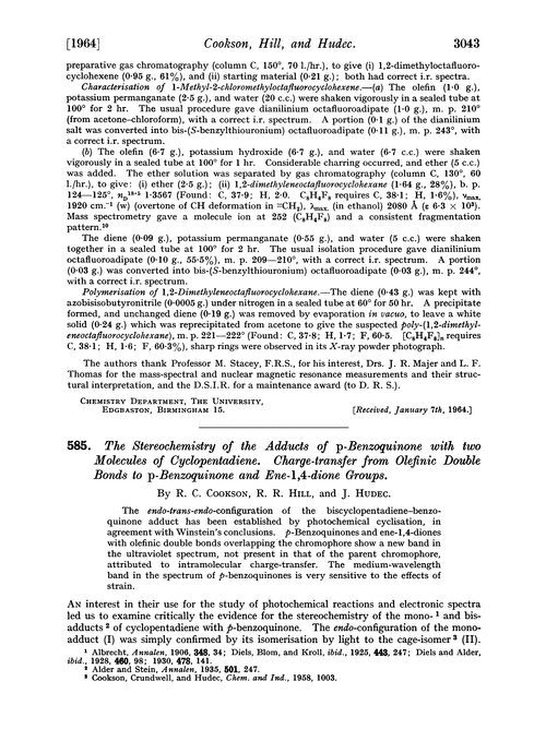 585. The stereochemistry of the adducts of p-benzoquinone with two molecules of cyclopentadiene. Charge-transfer from olefinic double bonds to p-benzoquinone and ene-1,4-dione groups