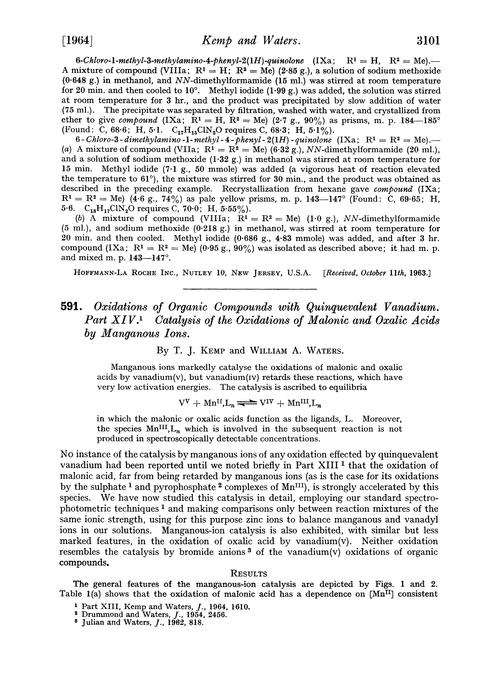 591. Oxidations of organic compounds with quinquevalent vanadium. Part XIV. Catalysis of the oxidations of malonic and oxalic acids by manganous ions