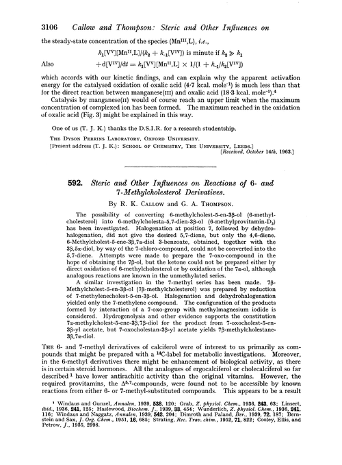 592. Steric and other influences on reactions of 6- and 7-methylcholesterol derivatives