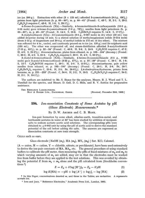 594. Ion-association constants of some acetates by pH (glass electrode) measurements