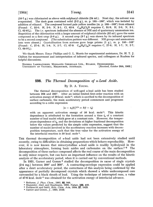 598. The thermal decomposition of α-lead azide