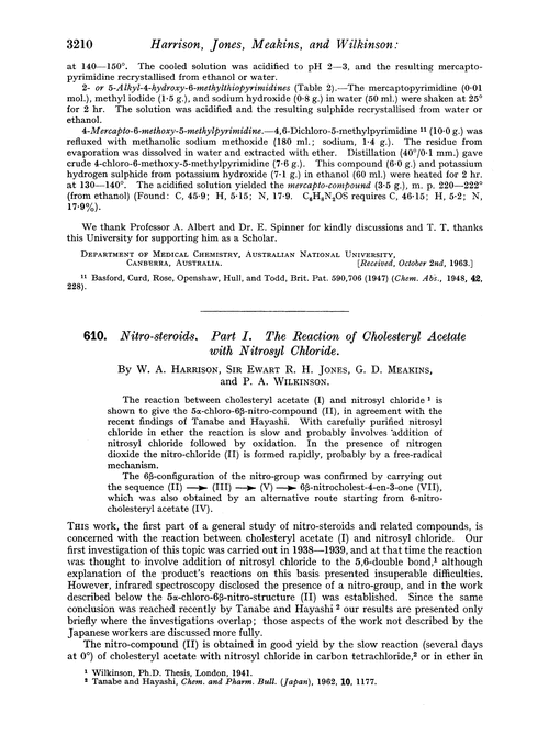 610. Nitro-steroids. Part I. The reaction of cholesteryl acetate with nitrosyl chloride