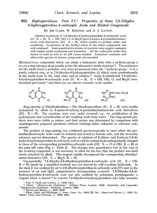 611. Hydropteridine. Part VI. Properties of some 7,8-dihydro-6-hydroxypteridine-4-carboxylic acids and related compounds