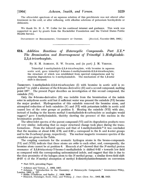 614. Addition reactions of heterocyclic compounds. Part XX. The bromination and rearrangement of trimethyl 1-methylindole-2,3,4-tricarboxylate