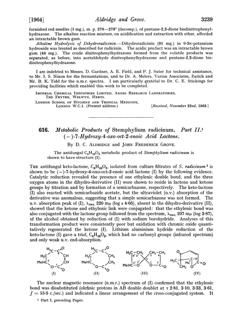 616. Metabolic products of stemphylium radicinum. Part II. (—)-7-Hydroxy-4-oxo-oct-2-enoic acid lactone