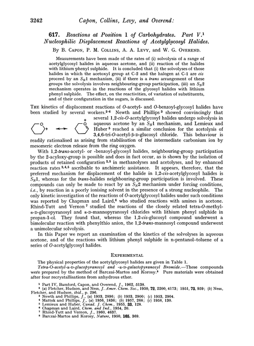 617. Reactions at position 1 of carbohydrates. Part V. Nucleophilic displacement reactions of acetylglycosyl halides