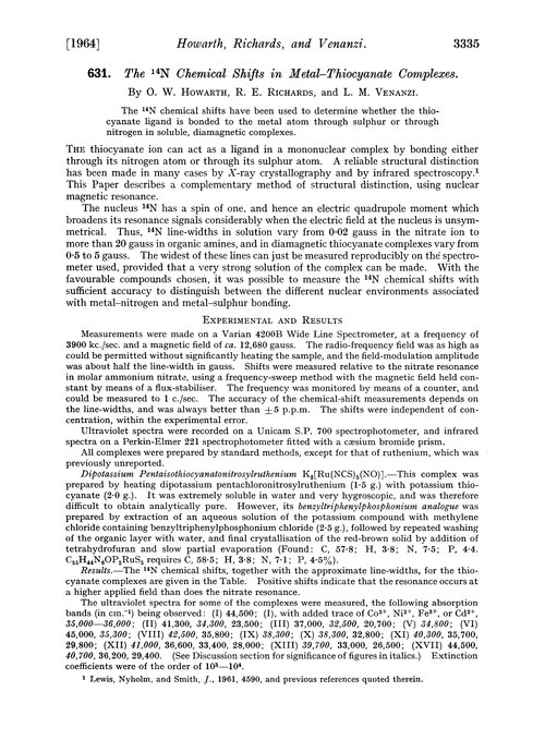 631. The 14N chemical shifts in metal–thiocyanate complexes