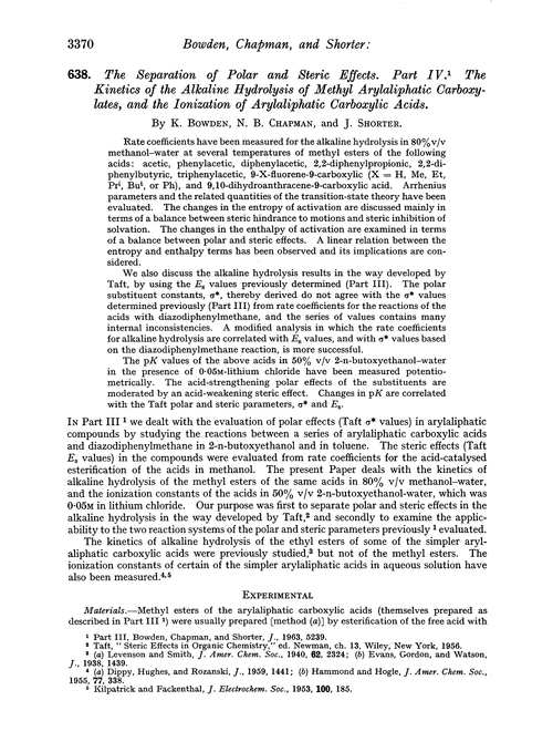 638. The separation of polar and steric effects. Part IV. The kinetics of the alkaline hydrolysis of methyl arylaliphatic carboxylates, and the ionization of arylaliphatic carboxylic acids
