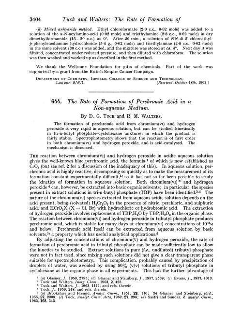 644. The rate of formation of perchromic acid in a non-aqueous medium