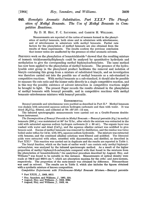 645. Homolytic aromatic substitution. Part XXX. The phenylation of methyl benzoate. The use of methyl benzoate in competitive reactions