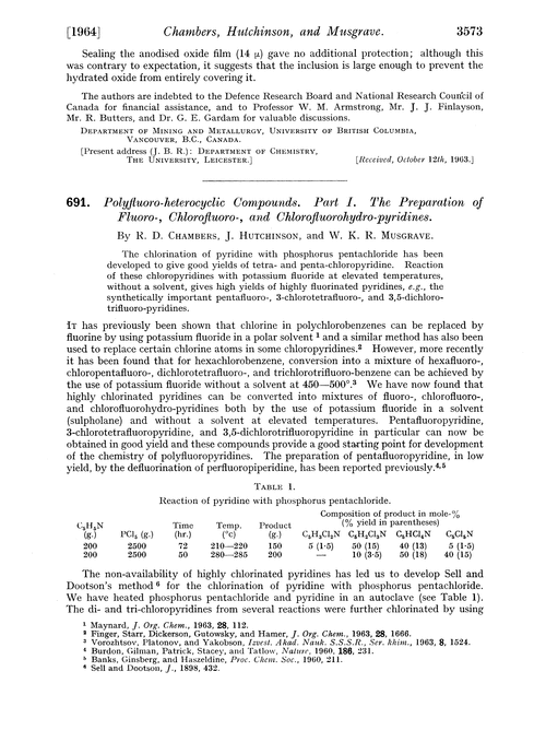 691. Polyfluoro-heterocyclic compounds. Part I. The preparation of fluoro-, chlorofluoro-, and chlorofluorohydro-pyridines