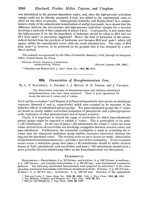 694. Dissociation of benzylammonium ions