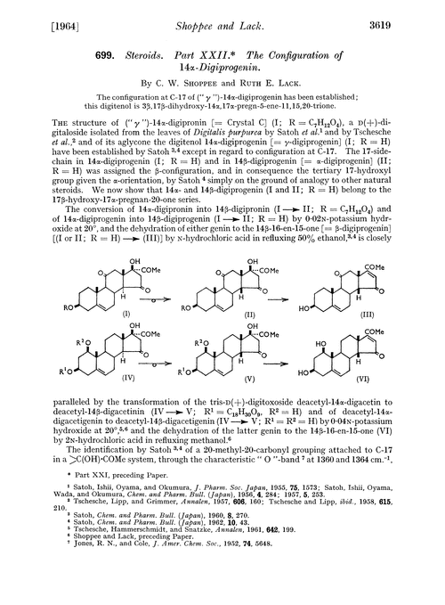 699. Steroids. Part XXII. The configuration of 14α-digiprogenin