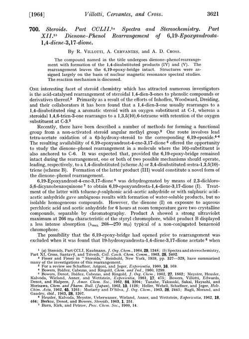 700. Steroids. Part CCLII. Spectra and stereochemistry. Part XII. Dienone–phenol rearrangement of 6,19-epoxyandrosta-1,4-diene-3,17-dione