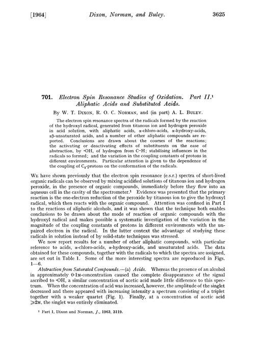 701. Electron spin resonance studies of oxidation. Part II. Aliphatic acids and substituted acids