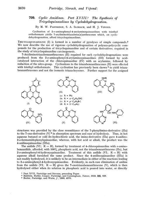 709. Cyclic amidines. Part XVIII. The synthesis of tricycloquinazolines by cyclodehydrogenation