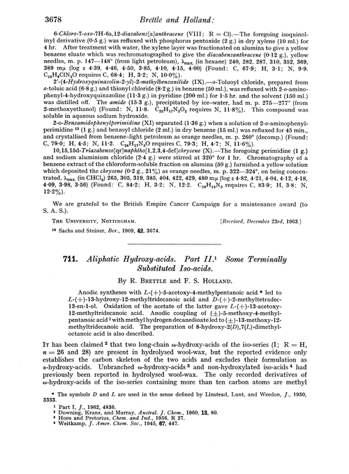 711. Aliphatic hydroxy-acids. Part II. Some terminally substituted iso-acids
