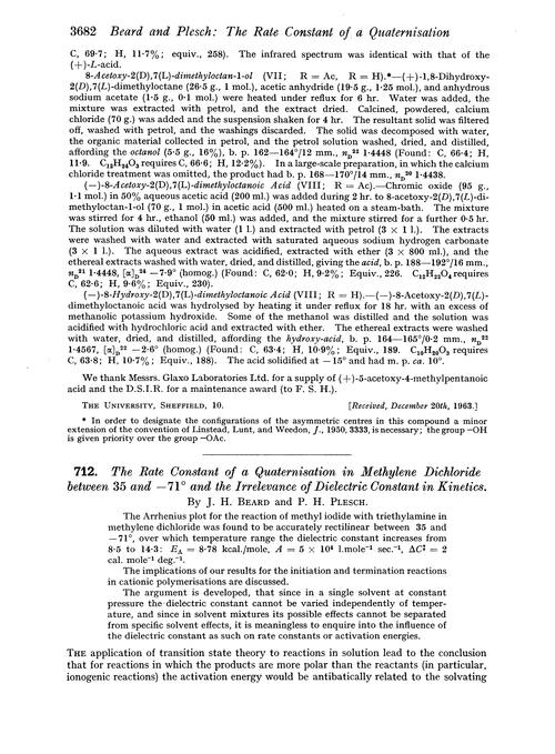 712. The rate constant of a quaternisation in methylene dichloride between 35 and –71 ° and the irrelevance of dielectric constant in kinetics