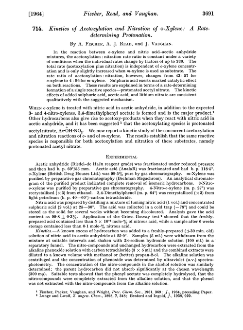 714. Kinetics of acetoxylastion and nitration of o-xylene: a rate-determining protonation