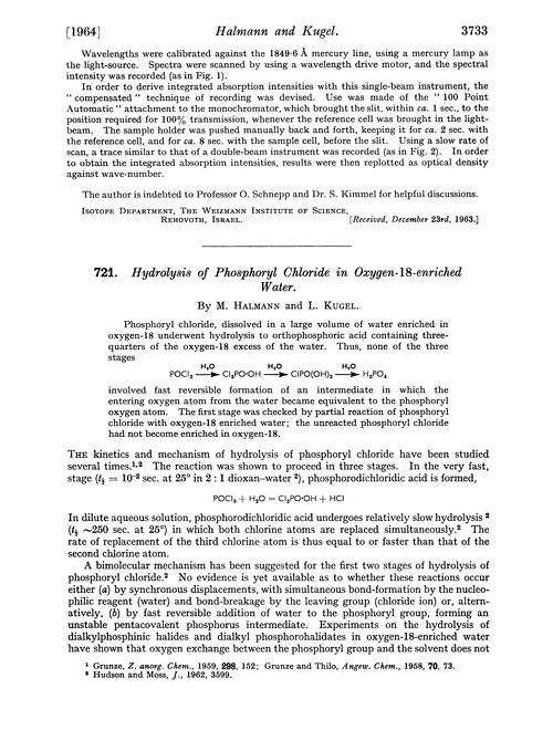 721. Hydrolysis of phosphoryl chloride in oxygen-18-enriched water