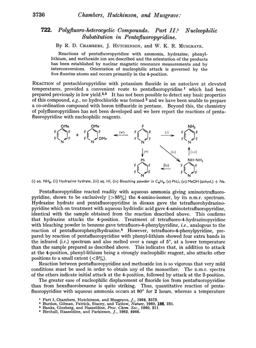 722. Polyfluoro-heterocyclic compounds. Part II. Nucleophilic substitution in pentafluoropyridine