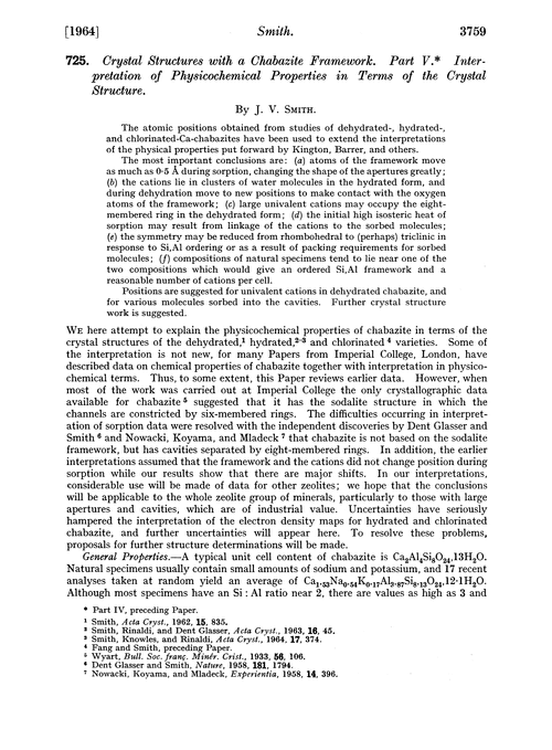 725. Crystal structures with a chabazite framework. Part V. Interpretation of physicochemical properties in terms of the crystal structure