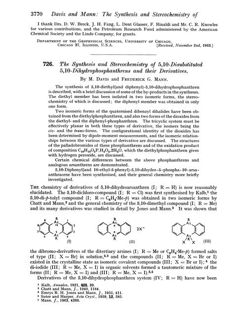 726. The synthesis and stereochemistry of 5,10-disubstituted 5,10-dihydrophosphanthrens and their derivatives