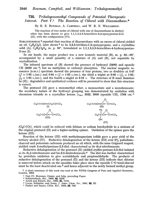 735. Trihalogenomethyl compounds of potential therapeutic interest. Part V. The reaction of chloral with diazomethane