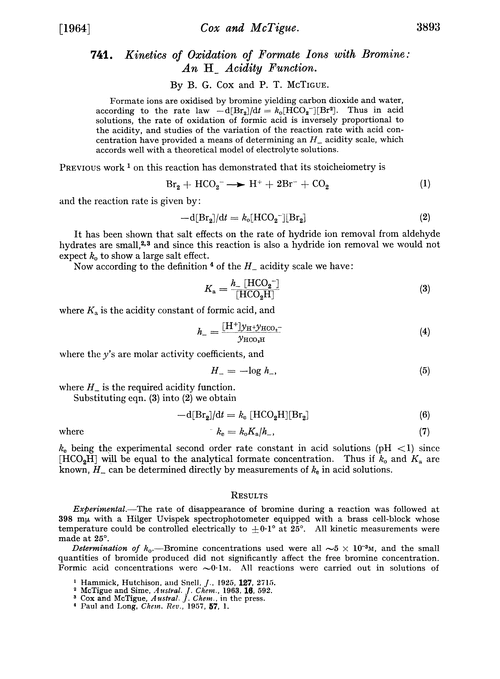 741. Kinetics of oxidation of formate ions with bromine: an H– acidity function