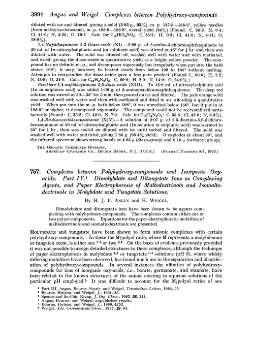 757. Complexes between polyhydroxy-compounds and inorganic oxy-acids. Part IV. Dimolybdate and ditungstate ions as complexing agents, and paper electrophoresis of maltodextrinols and isomaltodextrinols in molybdate and tungstate solutions