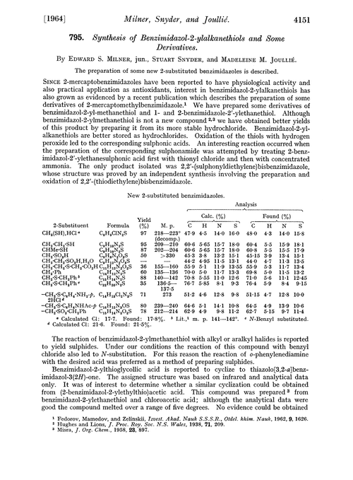 795. Synthesis of benzimidazol-2-ylalkanethiols and some derivatives