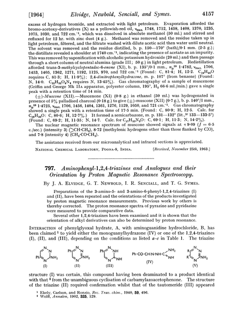797. Aminophenyl-1,2,4-triazines and analogues and their orientation by proton magnetic resonance spectroscopy