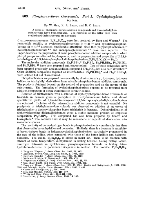 803. Phosphorus–boron compounds. Part I. Cyclodiphosphinoborines