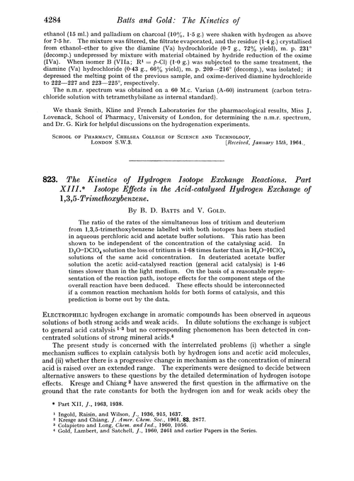 823. The kinetics of hydrogen isotope exchange reactions. Part XIII. Isotope effects in the acid-catalysed hydrogen exchange of 1,3,5-trimethoxybenzene