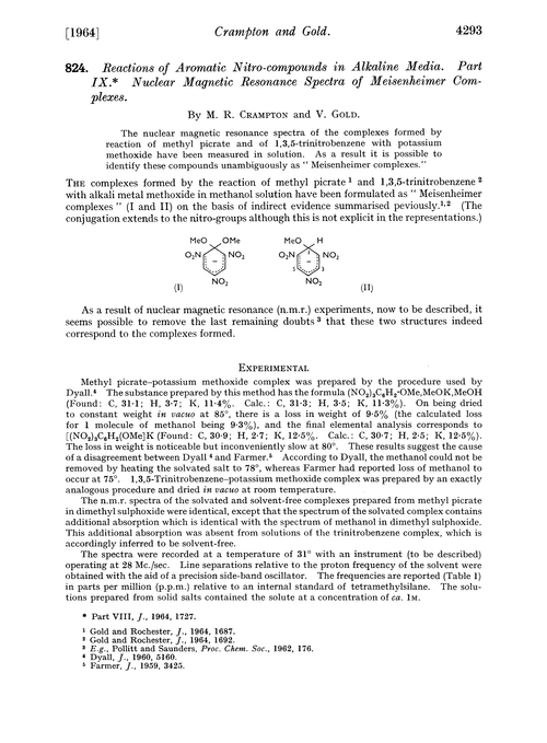 824. Reactions of aromatic nitro-compounds in alkaline media. Part IX. Nuclear magnetic resonance spectra of Meisenheimer complexes