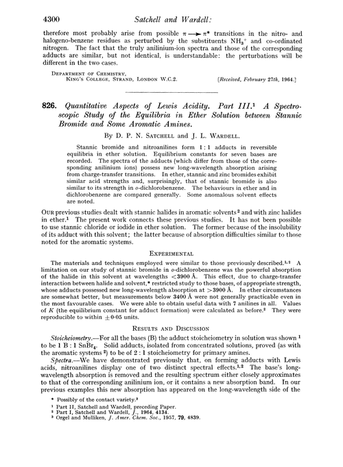 826. Quantitative aspects of Lewis acidity. Part III. A spectroscopic study of the equilibria in ether solution between stannic bromide and some aromatic amines