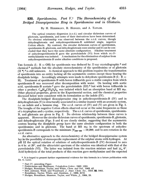 830. Sporidesmins. Part V. The stereochemistry of the bridged dioxopiperazine ring in sporidesmins and in gliotoxin