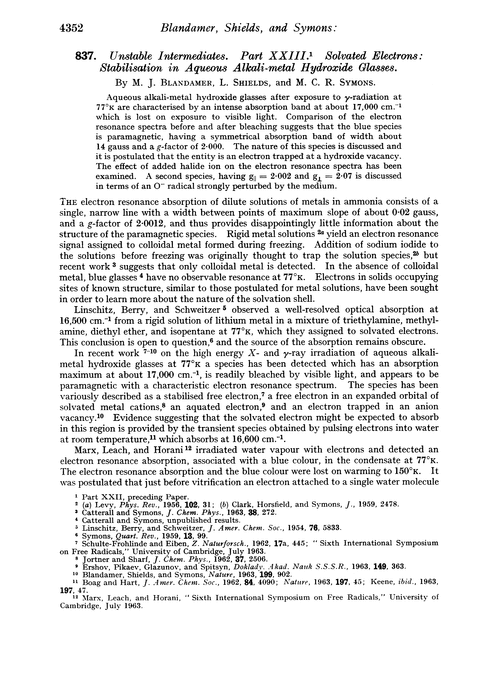 837. Unstable intermediates. Part XXIII. Solvated electrons: stabilisation in aqueous alkali-metal hydroxide glasses